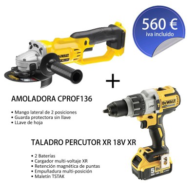 PACK DEWALT CPROF136 -TALADRO XRP 18V DCD995P2 + AMOLADORA XR 18V DCG412N